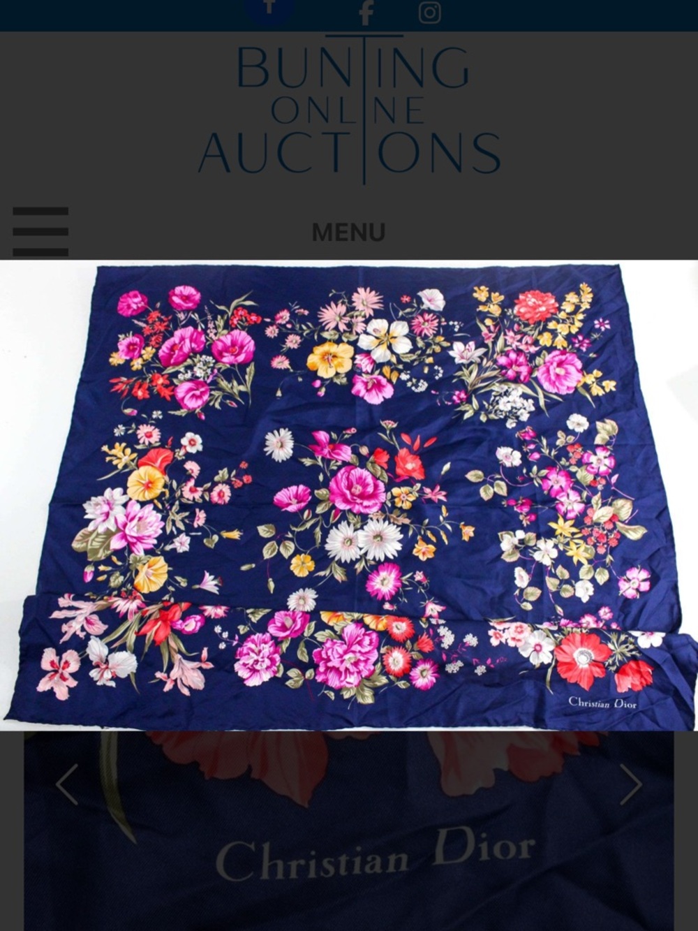 Dior Navy Silk Scarf with Red and Cream Floral Print with COA Simply Elegant - Picture 2 of 11